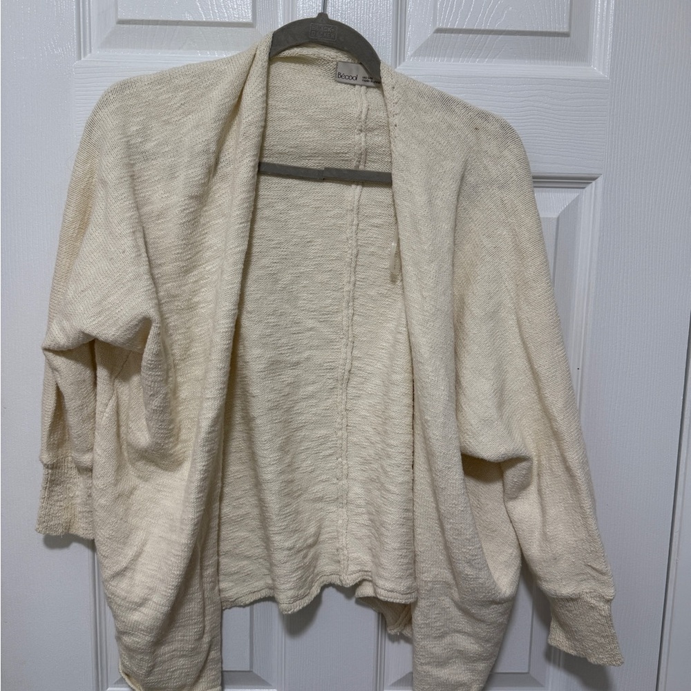 Bobeau Cream Open-Front Cardigan